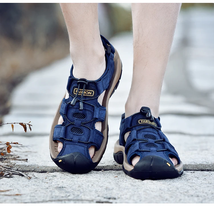 Summer Men Shoes Genuine Leather Men Sandals Outdoor Male Beach Slippers Man Sandals Plus Size 38-48