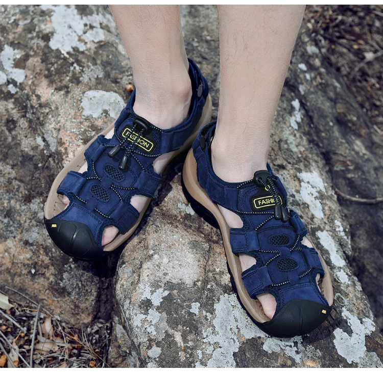 Summer Men Shoes Genuine Leather Men Sandals Outdoor Male Beach Slippers Man Sandals Plus Size 38-48