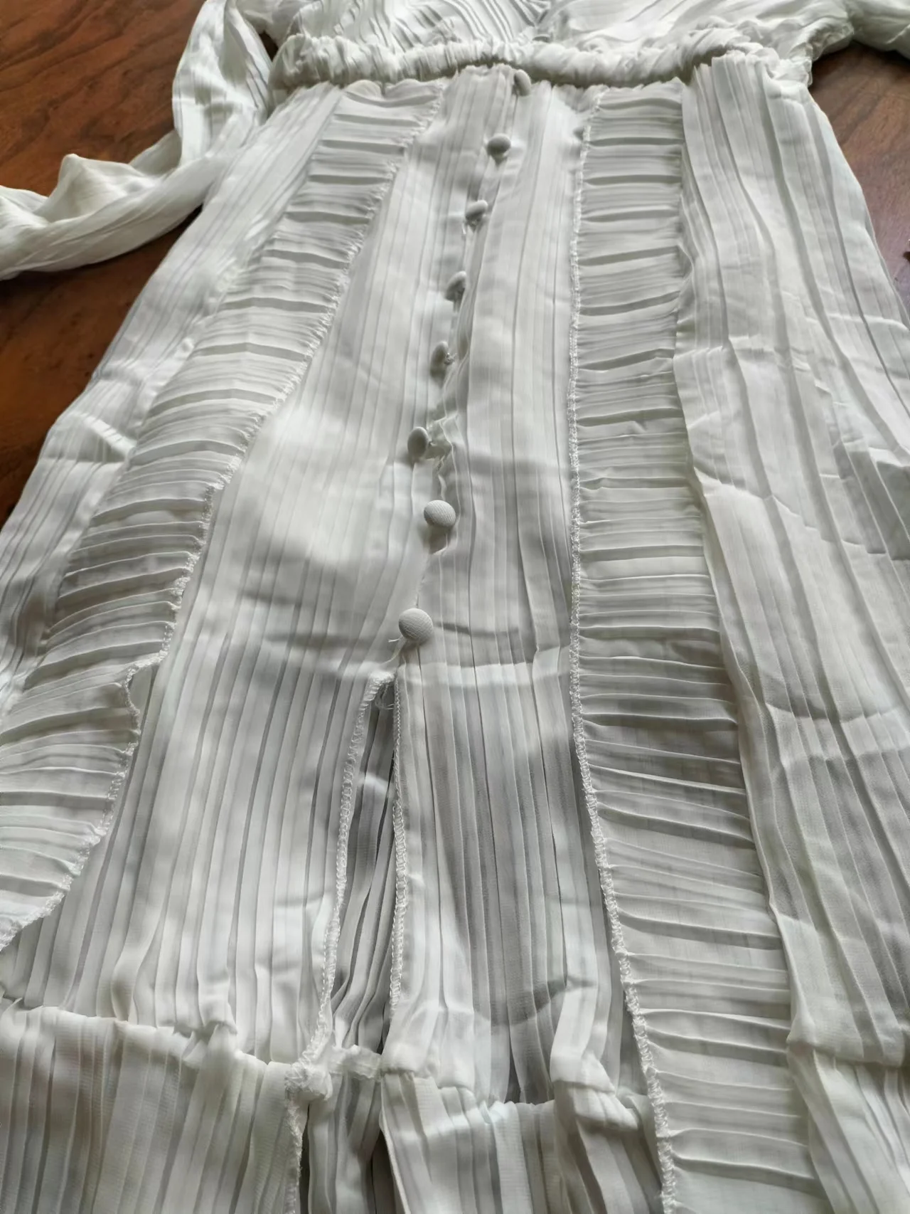 Pleated Ruffle Dress Women's Clothing Long Sleeves White Long Dress Spring and Autumn Korean Retro Fashion Grace