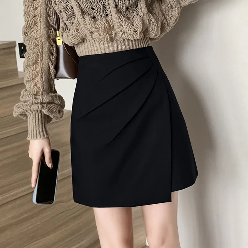 Lucyever Women Fashion Office Short Skirts 2025 Spring Summer Korean High Waist A-Line Skirt Woman Irregular Ruffles Mini Skirts