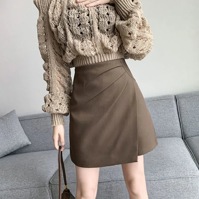Lucyever Women Fashion Office Short Skirts 2025 Spring Summer Korean High Waist A-Line Skirt Woman Irregular Ruffles Mini Skirts