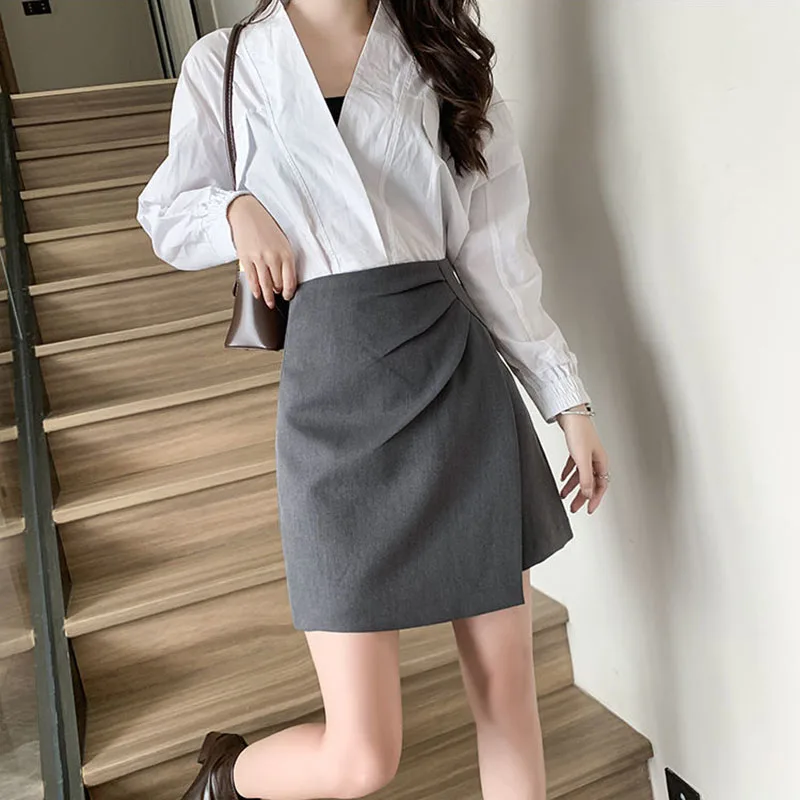 Lucyever Women Fashion Office Short Skirts 2025 Spring Summer Korean High Waist A-Line Skirt Woman Irregular Ruffles Mini Skirts
