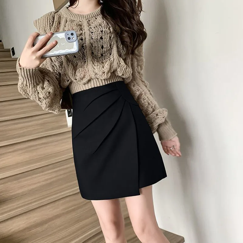 Lucyever Women Fashion Office Short Skirts 2025 Spring Summer Korean High Waist A-Line Skirt Woman Irregular Ruffles Mini Skirts