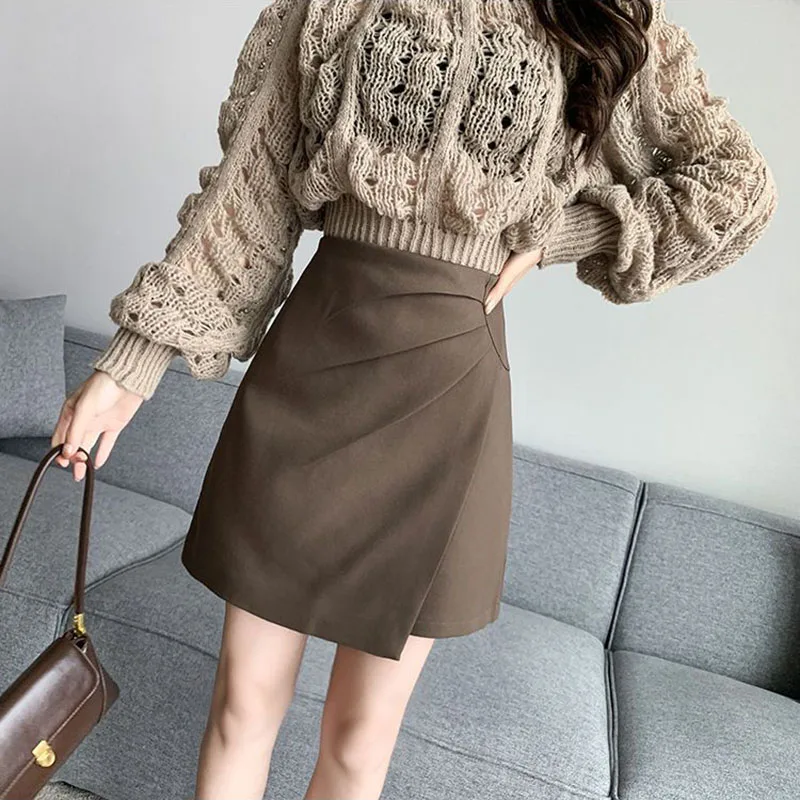 Lucyever Women Fashion Office Short Skirts 2025 Spring Summer Korean High Waist A-Line Skirt Woman Irregular Ruffles Mini Skirts