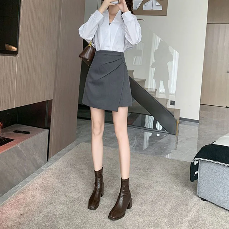 Lucyever Women Fashion Office Short Skirts 2025 Spring Summer Korean High Waist A-Line Skirt Woman Irregular Ruffles Mini Skirts