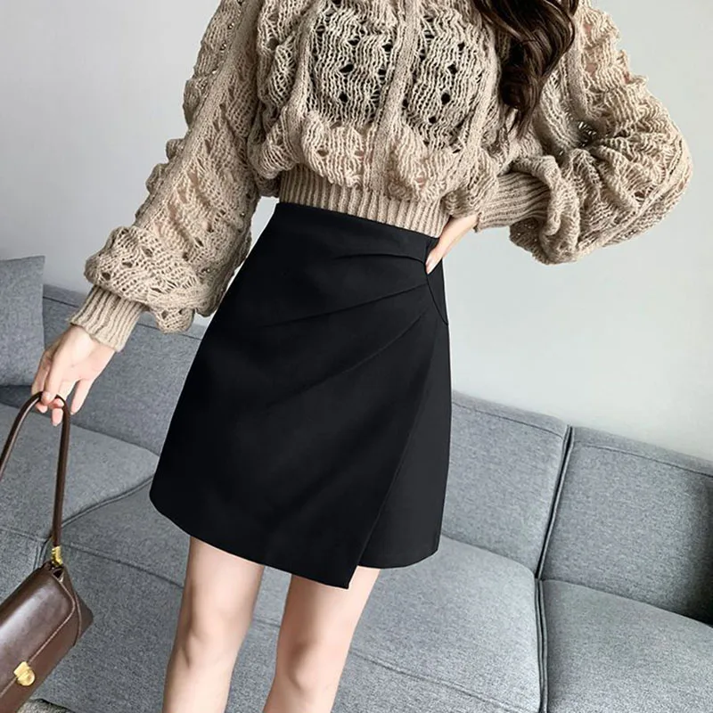 Lucyever Women Fashion Office Short Skirts 2025 Spring Summer Korean High Waist A-Line Skirt Woman Irregular Ruffles Mini Skirts