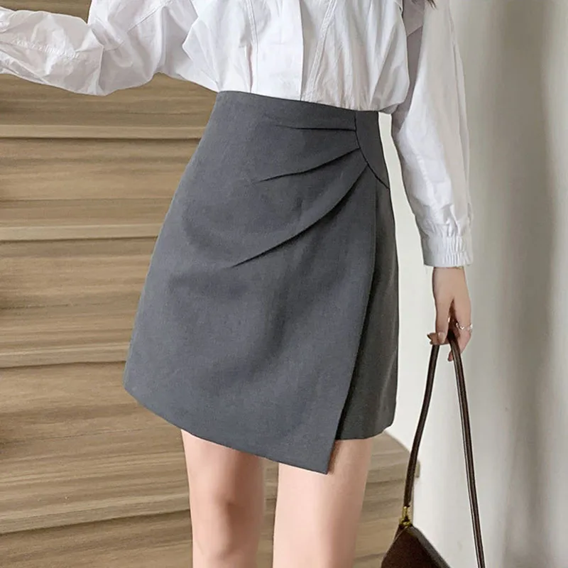 Lucyever Women Fashion Office Short Skirts 2025 Spring Summer Korean High Waist A-Line Skirt Woman Irregular Ruffles Mini Skirts