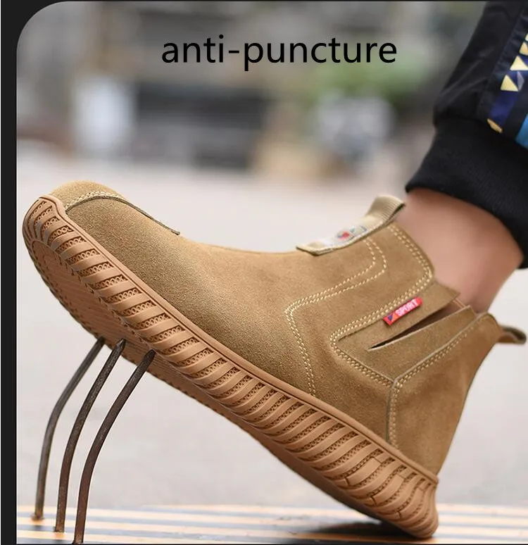 men fashion steel toe covers safety boots brand designer cow suede leather working shoes worker safe chelsea boot security botas