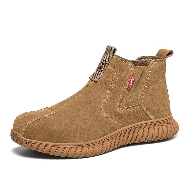 men fashion steel toe covers safety boots brand designer cow suede leather working shoes worker safe chelsea boot security botas