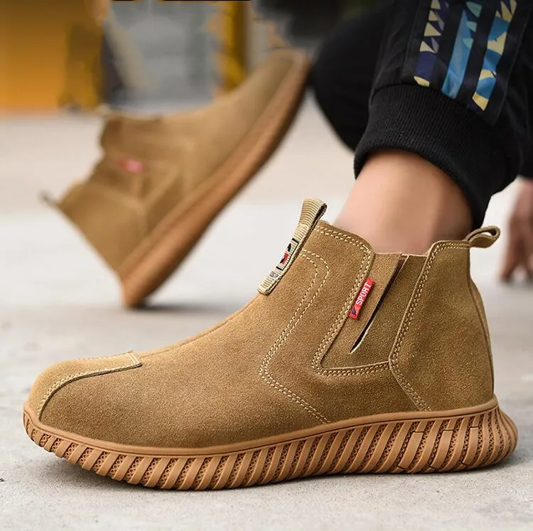 men fashion steel toe covers safety boots brand designer cow suede leather working shoes worker safe chelsea boot security botas