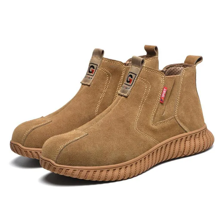 men fashion steel toe covers safety boots brand designer cow suede leather working shoes worker safe chelsea boot security botas