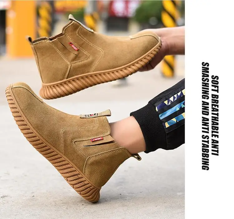 men fashion steel toe covers safety boots brand designer cow suede leather working shoes worker safe chelsea boot security botas