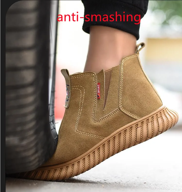 men fashion steel toe covers safety boots brand designer cow suede leather working shoes worker safe chelsea boot security botas