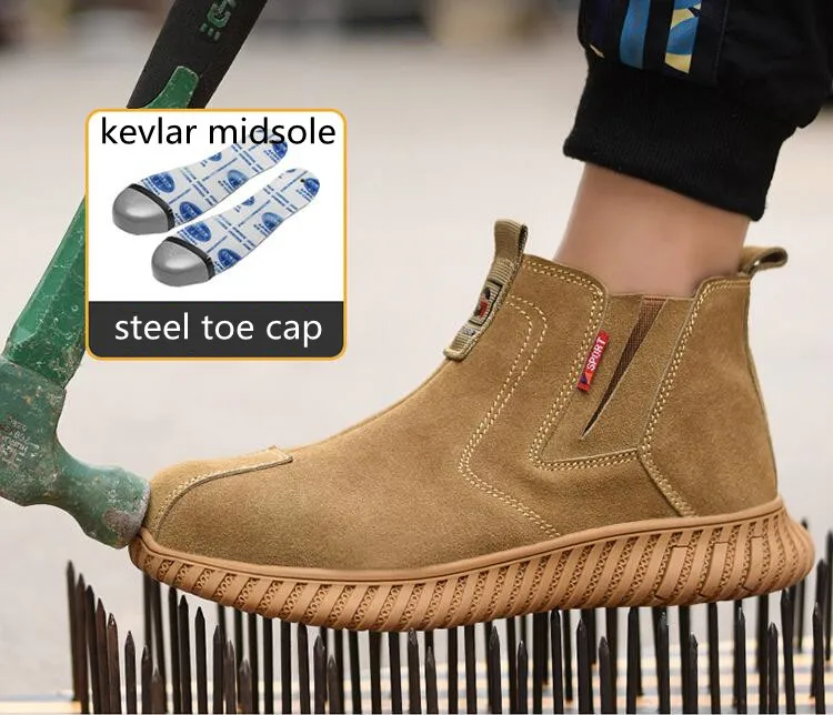 men fashion steel toe covers safety boots brand designer cow suede leather working shoes worker safe chelsea boot security botas