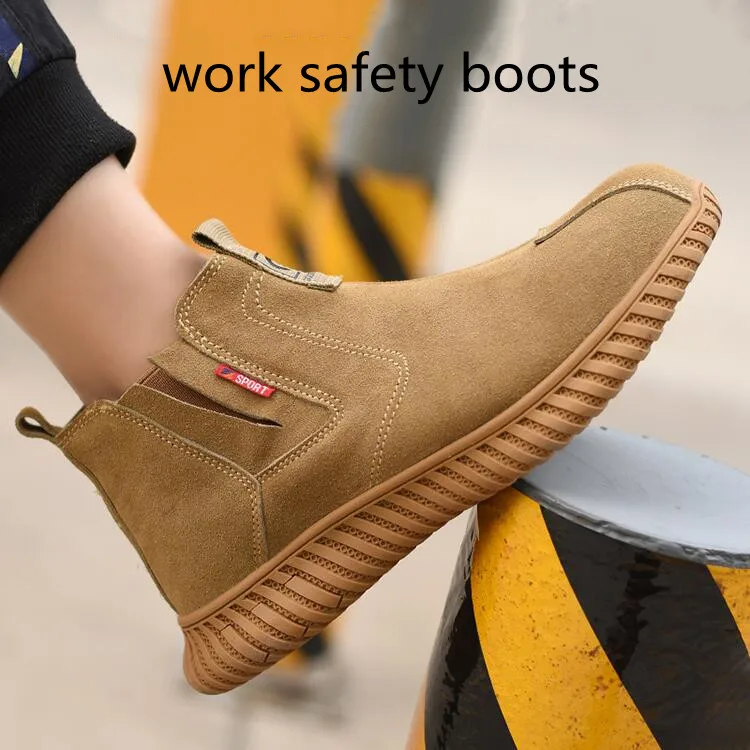men fashion steel toe covers safety boots brand designer cow suede leather working shoes worker safe chelsea boot security botas