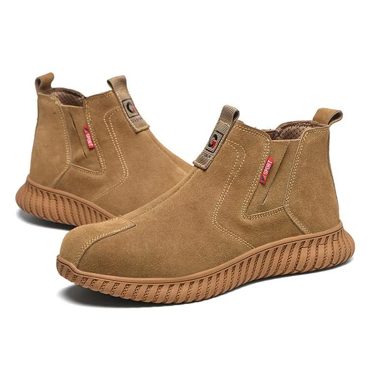 men fashion steel toe covers safety boots brand designer cow suede leather working shoes worker safe chelsea boot security botas