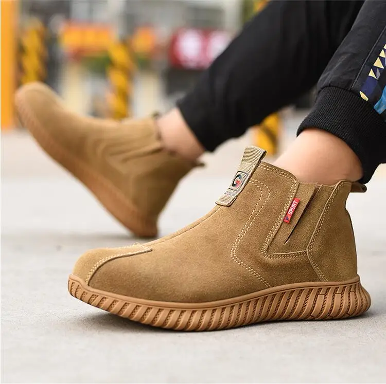men fashion steel toe covers safety boots brand designer cow suede leather working shoes worker safe chelsea boot security botas
