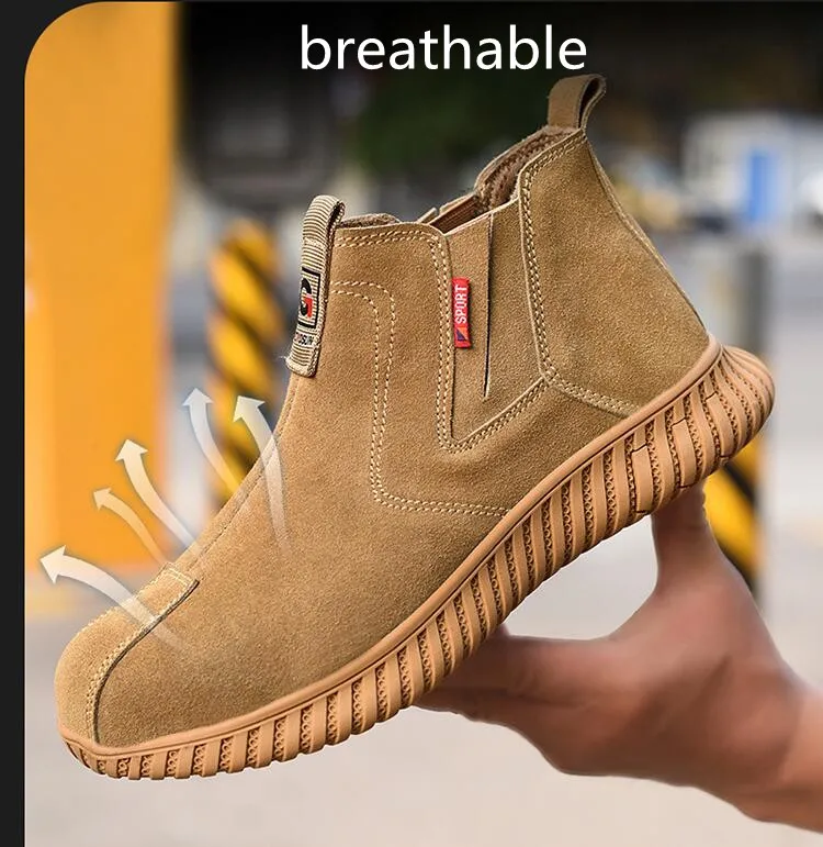 men fashion steel toe covers safety boots brand designer cow suede leather working shoes worker safe chelsea boot security botas