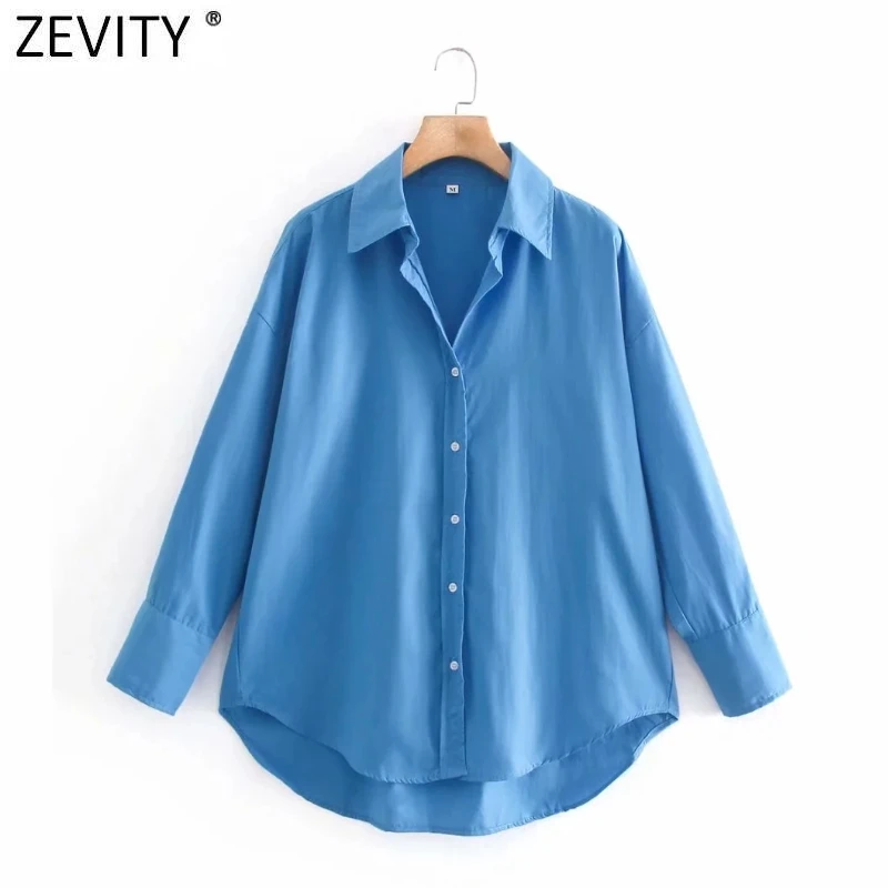 Zevity New Women Simply Candy Color Casual Slim Poplin Shirts Office Ladies Long Sleeve Blouse Roupas Chic Chemise Tops LS9405