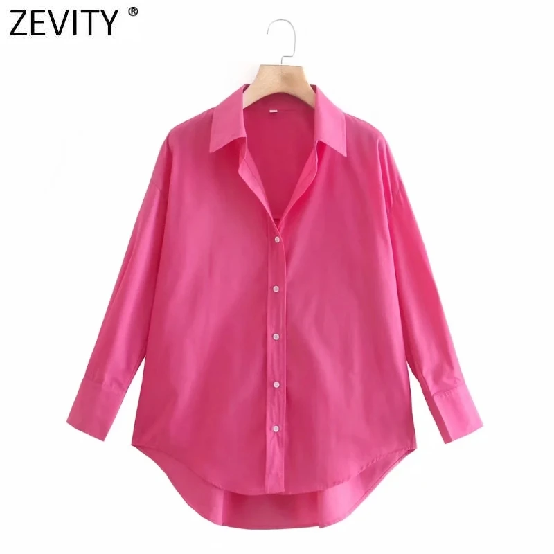 Zevity New Women Simply Candy Color Casual Slim Poplin Shirts Office Ladies Long Sleeve Blouse Roupas Chic Chemise Tops LS9405