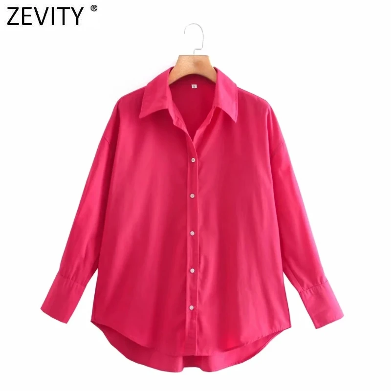Zevity New Women Simply Candy Color Casual Slim Poplin Shirts Office Ladies Long Sleeve Blouse Roupas Chic Chemise Tops LS9405