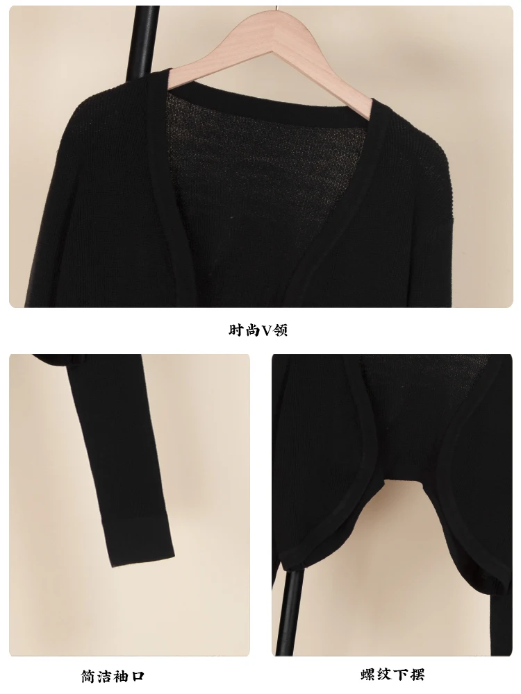V-neck Summer Cardigan Women Basic Korean Fashion Style Jerseys Black Female Crochet Top Cropped Outerwear Cute Tops Blouses