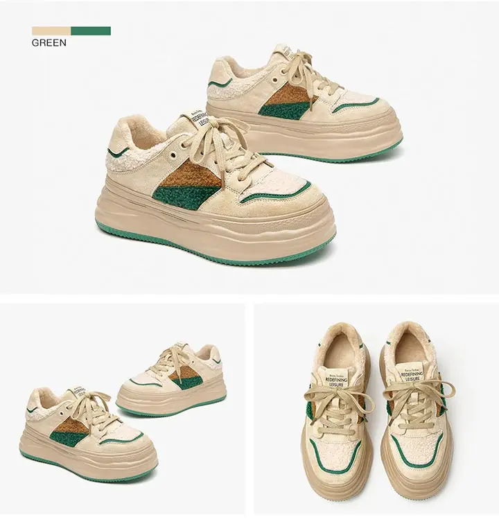 BeauToday Casual Sneakers Women Suede Leather Patchwork Cross Tied  Thick Sole Winter Warm Lady Vulcanize Shoes Handmade 29197