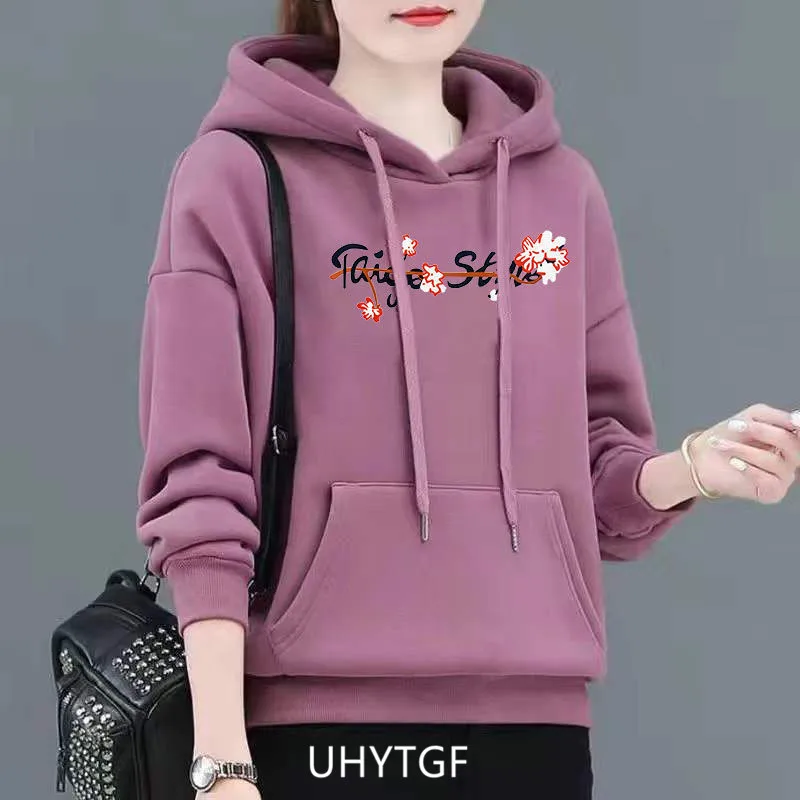 UHYTGF M-4XL Hoodie Women's Fashion Print Pullover Hooded Winter Sweatshirts Jacket Female Korean Loose Casual Ladies Coat 2322
