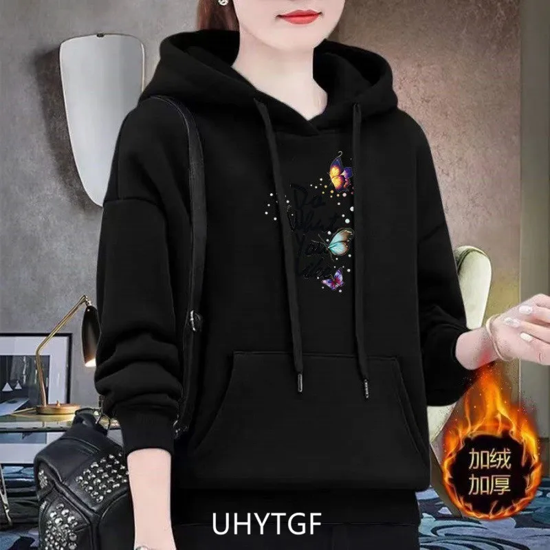 UHYTGF M-4XL Hoodie Women's Fashion Print Pullover Hooded Winter Sweatshirts Jacket Female Korean Loose Casual Ladies Coat 2322