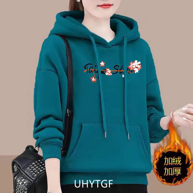 UHYTGF M-4XL Hoodie Women's Fashion Print Pullover Hooded Winter Sweatshirts Jacket Female Korean Loose Casual Ladies Coat 2322