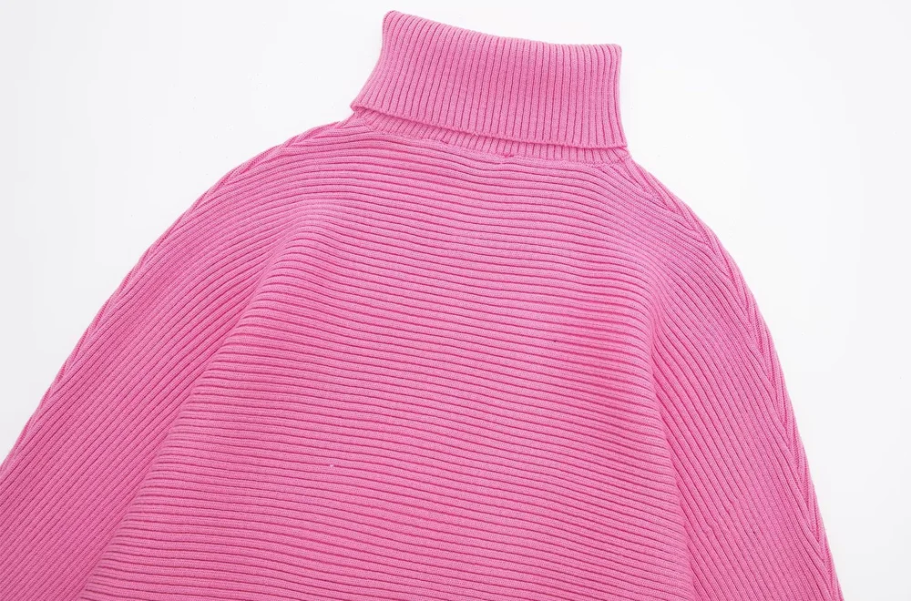Zevity Women Fashion Loose High Neck Knit Sweater Vintage Wide Long Sleeve With Cuffs Female Pullovers Chic Tops SW2191