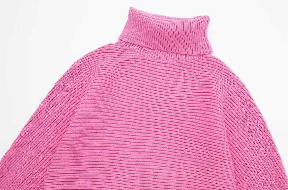Zevity Women Fashion Loose High Neck Knit Sweater Vintage Wide Long Sleeve With Cuffs Female Pullovers Chic Tops SW2191