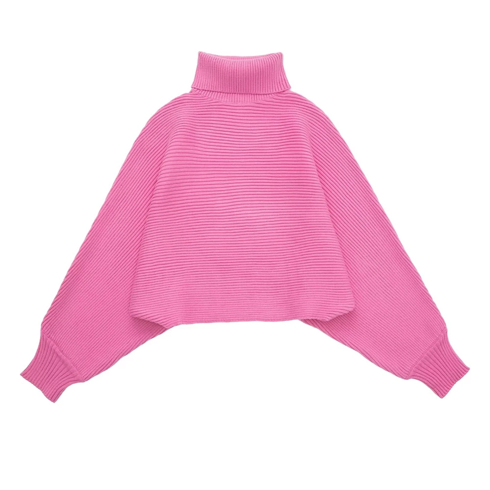 Zevity Women Fashion Loose High Neck Knit Sweater Vintage Wide Long Sleeve With Cuffs Female Pullovers Chic Tops SW2191