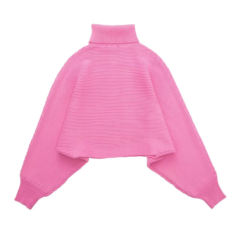 Zevity Women Fashion Loose High Neck Knit Sweater Vintage Wide Long Sleeve With Cuffs Female Pullovers Chic Tops SW2191