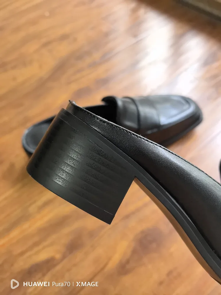MKKHOU Fashion Sandals Women New High Quality Genuine Soft Leather Square Toe Open Heel Muller Shoes Outside Casual Slippers