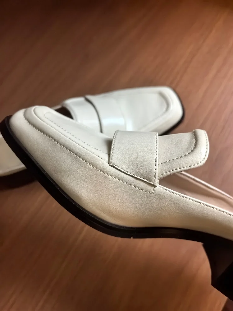 MKKHOU Fashion Sandals Women New High Quality Genuine Soft Leather Square Toe Open Heel Muller Shoes Outside Casual Slippers