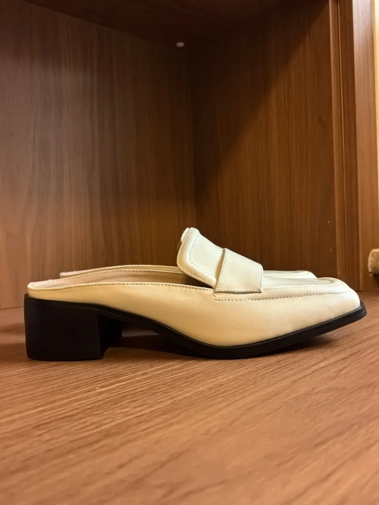 MKKHOU Fashion Sandals Women New High Quality Genuine Soft Leather Square Toe Open Heel Muller Shoes Outside Casual Slippers