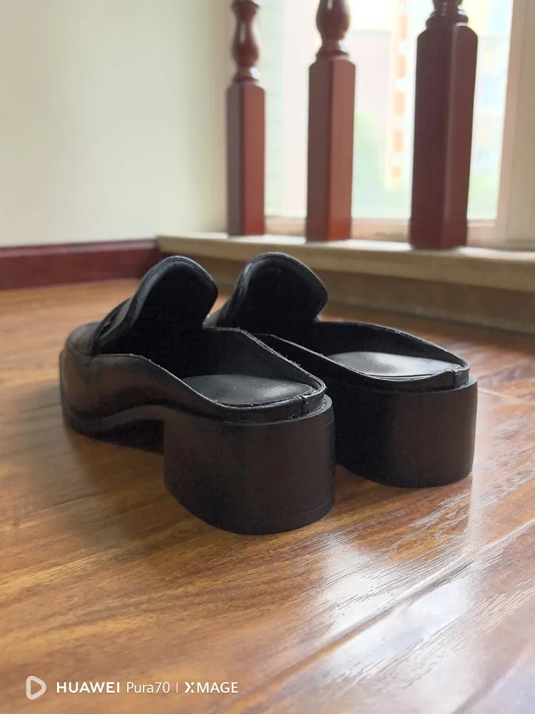 MKKHOU Fashion Sandals Women New High Quality Genuine Soft Leather Square Toe Open Heel Muller Shoes Outside Casual Slippers