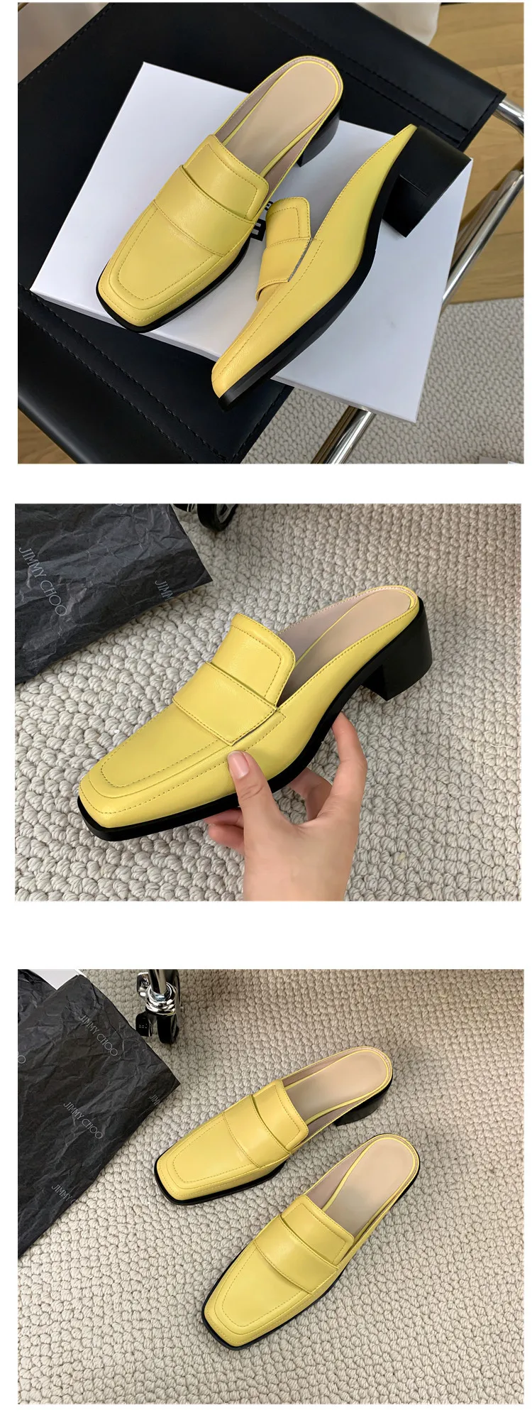 MKKHOU Fashion Sandals Women New High Quality Genuine Soft Leather Square Toe Open Heel Muller Shoes Outside Casual Slippers