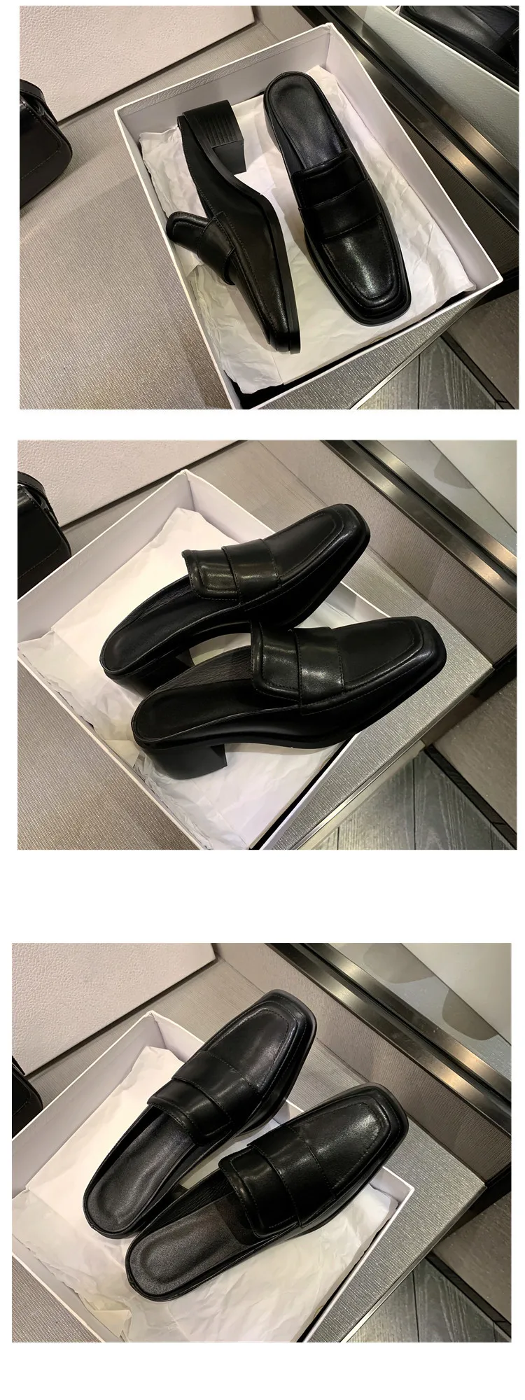 MKKHOU Fashion Sandals Women New High Quality Genuine Soft Leather Square Toe Open Heel Muller Shoes Outside Casual Slippers