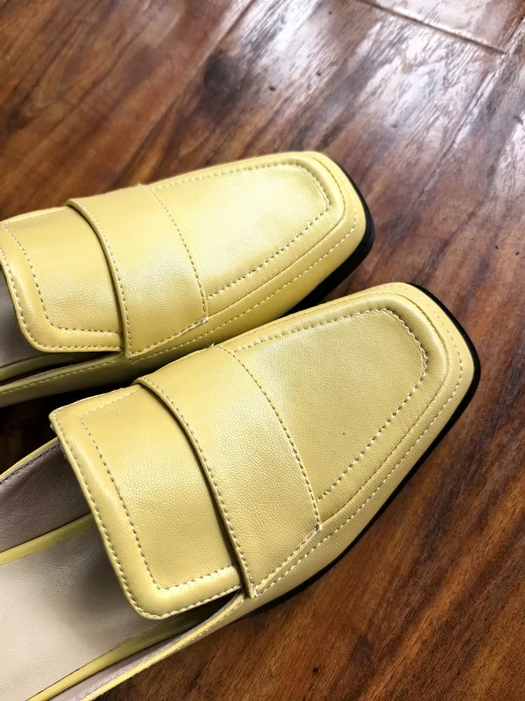 MKKHOU Fashion Sandals Women New High Quality Genuine Soft Leather Square Toe Open Heel Muller Shoes Outside Casual Slippers