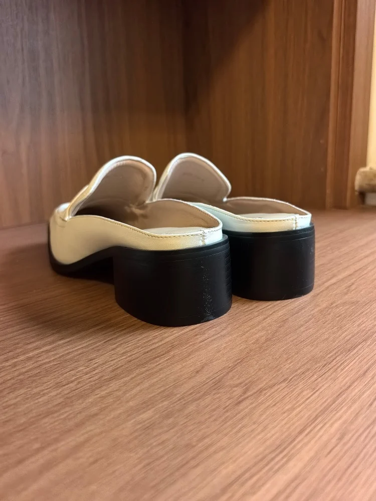 MKKHOU Fashion Sandals Women New High Quality Genuine Soft Leather Square Toe Open Heel Muller Shoes Outside Casual Slippers