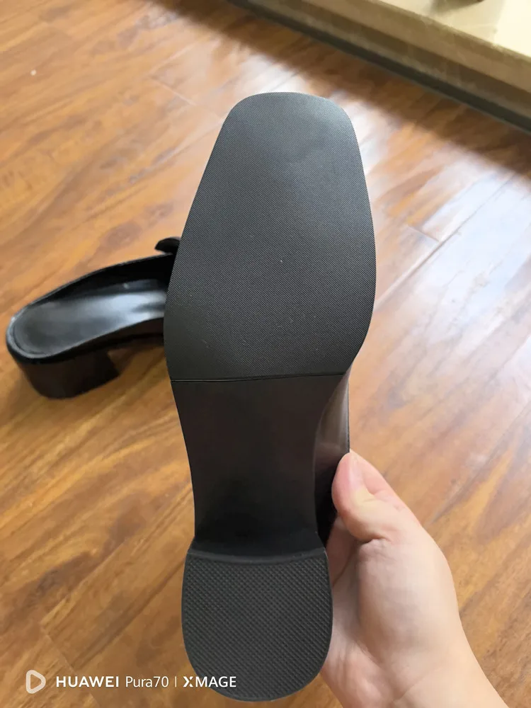 MKKHOU Fashion Sandals Women New High Quality Genuine Soft Leather Square Toe Open Heel Muller Shoes Outside Casual Slippers