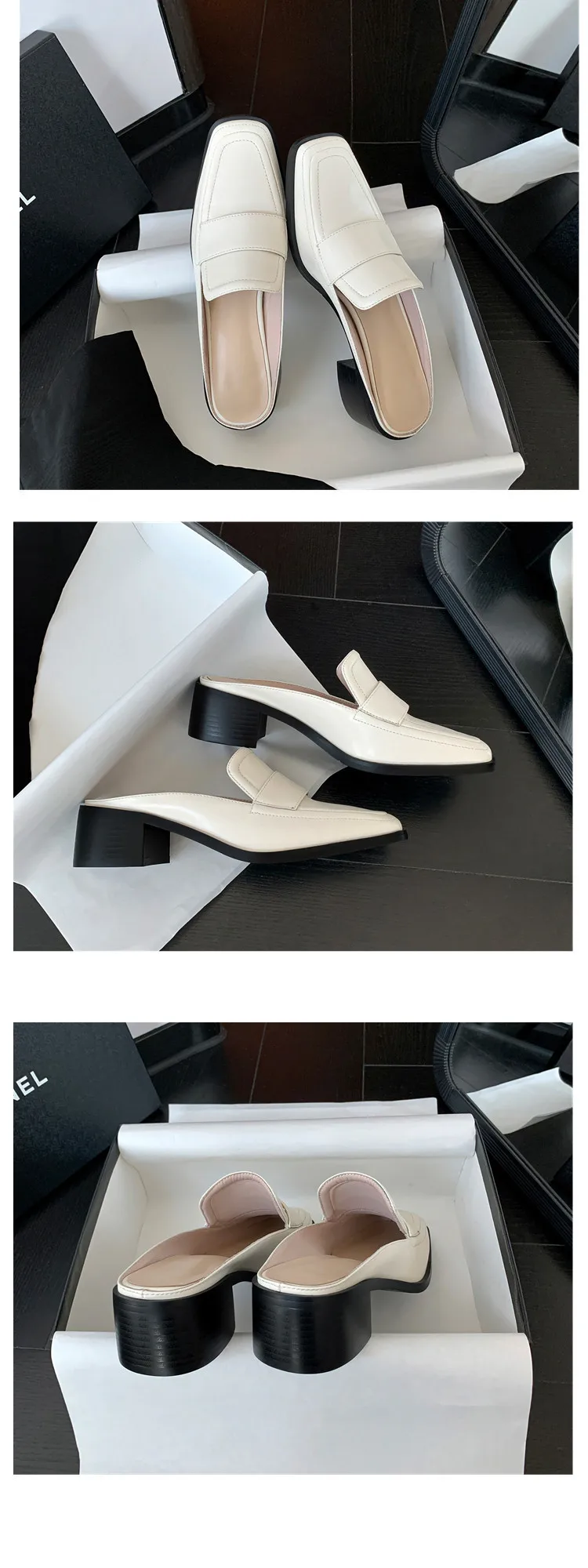 MKKHOU Fashion Sandals Women New High Quality Genuine Soft Leather Square Toe Open Heel Muller Shoes Outside Casual Slippers