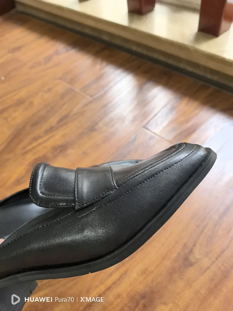 MKKHOU Fashion Sandals Women New High Quality Genuine Soft Leather Square Toe Open Heel Muller Shoes Outside Casual Slippers