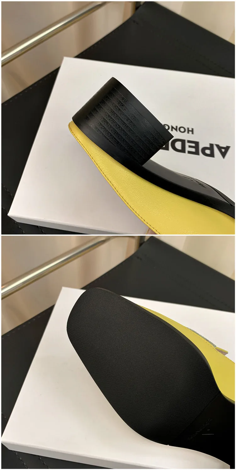 MKKHOU Fashion Sandals Women New High Quality Genuine Soft Leather Square Toe Open Heel Muller Shoes Outside Casual Slippers