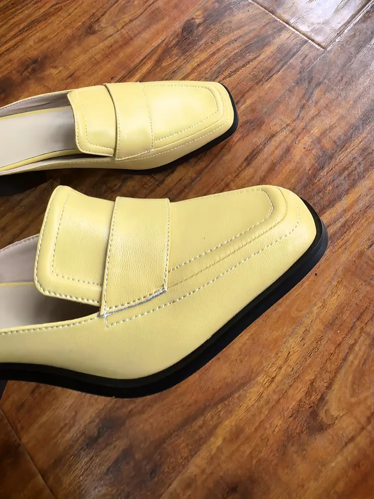 MKKHOU Fashion Sandals Women New High Quality Genuine Soft Leather Square Toe Open Heel Muller Shoes Outside Casual Slippers