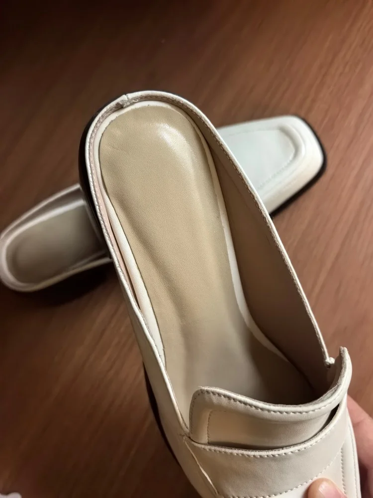 MKKHOU Fashion Sandals Women New High Quality Genuine Soft Leather Square Toe Open Heel Muller Shoes Outside Casual Slippers