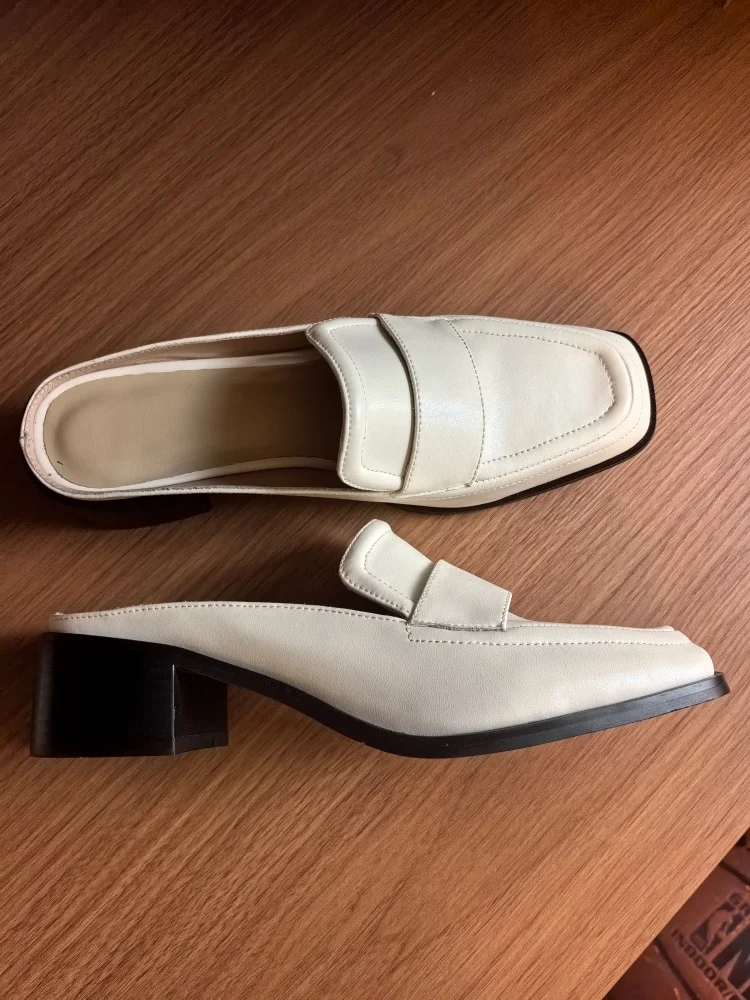 MKKHOU Fashion Sandals Women New High Quality Genuine Soft Leather Square Toe Open Heel Muller Shoes Outside Casual Slippers