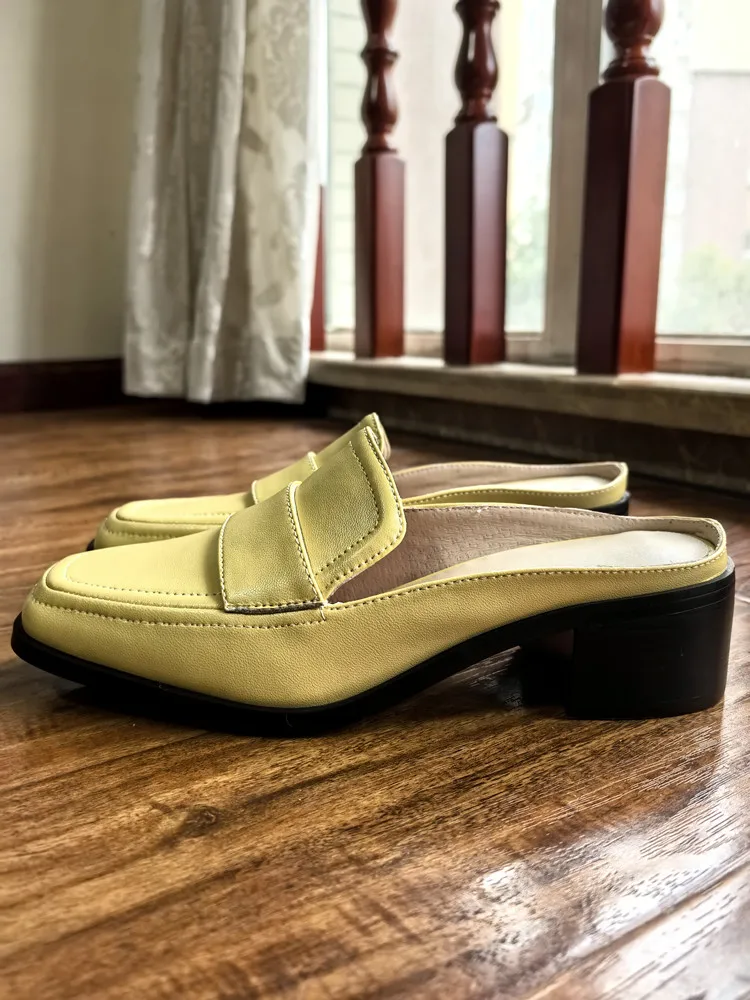 MKKHOU Fashion Sandals Women New High Quality Genuine Soft Leather Square Toe Open Heel Muller Shoes Outside Casual Slippers